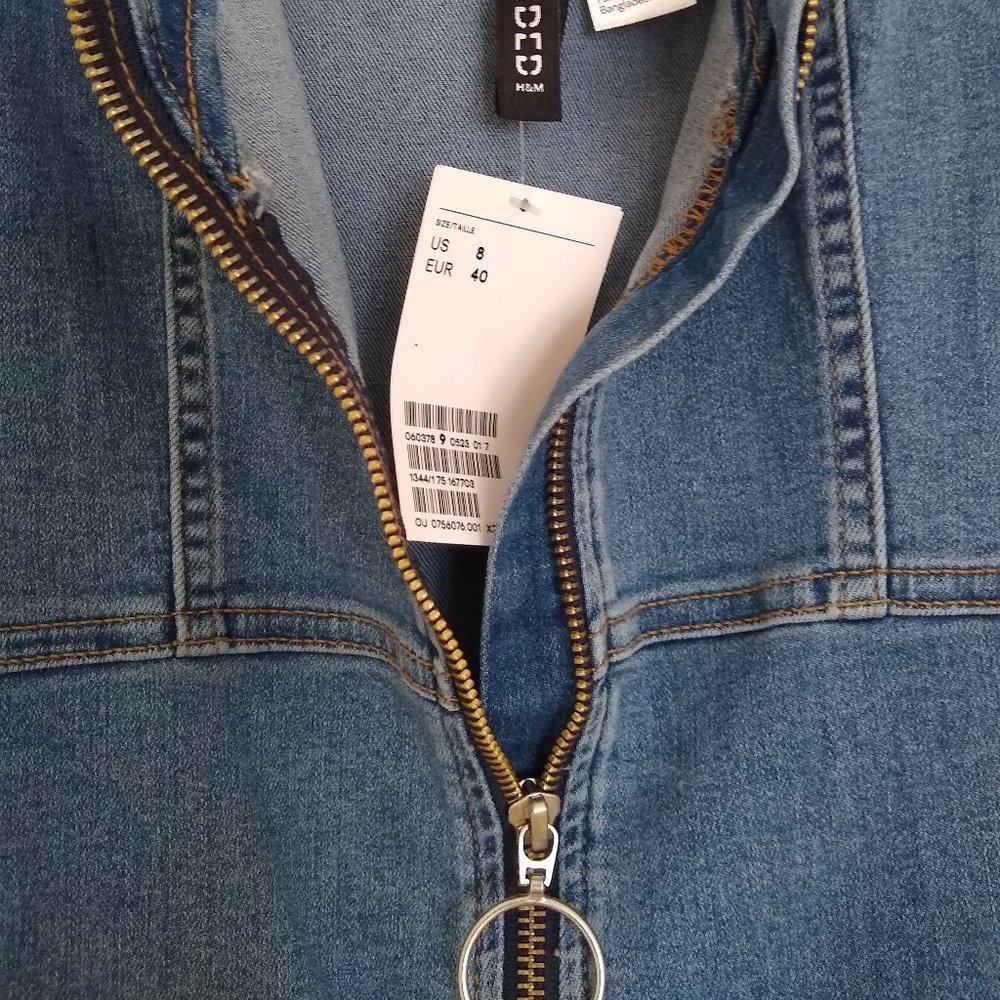 Zip-Front Denim Overall Dress